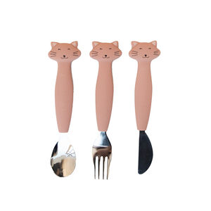 Set de 3 couverts en silicone et acier inoxydable Mrs. Cat 