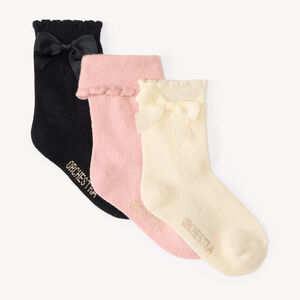 Lot de 3 chaussettes bébé fille en maille côtelée avec nœuds 