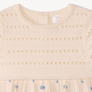 Robe manches courtes effet 2 en 1 bi-matière pour bébé fille 