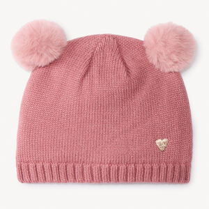 Bonnet à pompons fantaisie et cœur brodé pour bébé fille 