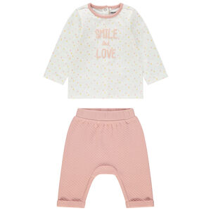 Ensemble avec t-shirt manches longues printé et pantalon en maille fantaisie 