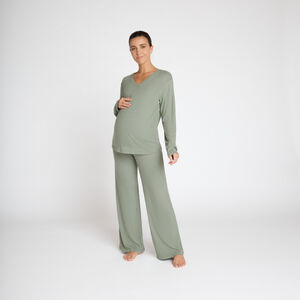 Set pyjama de grossesse uni en maille côtelée 
