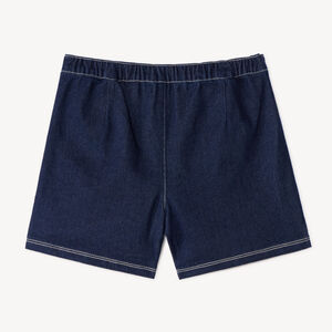 Jupe-short plissé en denim fille avec boucle cœur à strass 