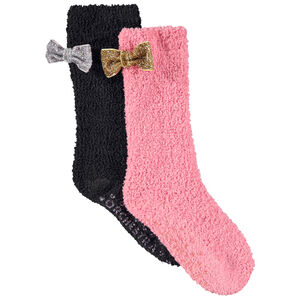Lot de 2 paires de chaussettes antidérapantes en sherpa avec noeud fantaisie pour fille 