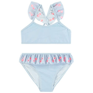 Maillot de bain 2 pièces à rayures et volants fantaisie 
