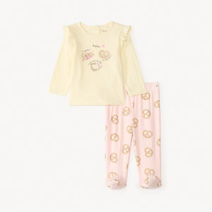 Set 2 pièces de pyjama t-shirt + pantalon motif breakfast pour bébé fille avec finitions différentes selon l'âge 