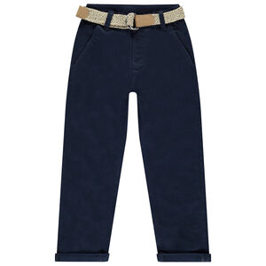 Pantalon chino uni avec ceinture tressée pour garçon 