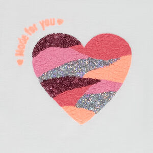 T-shirt manches courtes motif cœur brodé et brillant pour fille 