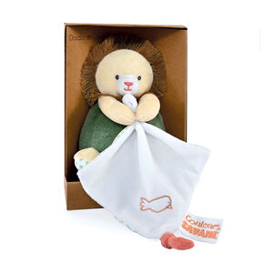 Peluche et mouchoir Couleurs Savane lion beige/vert 