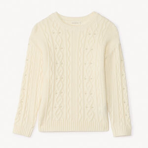 Pull oversize en tricot torsadé à perles pour fille 