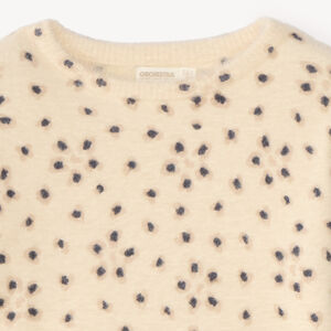 Pull fille en maille duveteuse à motifs fleurs 