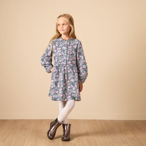 Robe manches longues en gaze de coton imprimé fleuris pour fille 