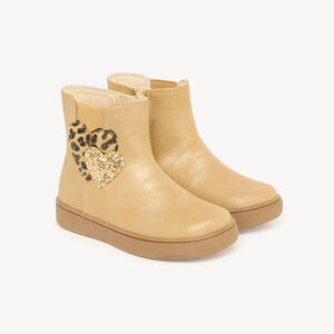 Bottines fille zippées et élastiquées avec cœurs à motif léopard 
