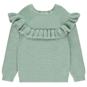 Pull en tricot côte uni avec empiècement volanté pour fille 