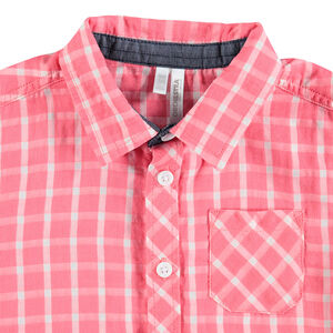 Chemise manches courtes à carreaux contrastés avec poche 