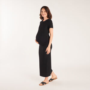 Robe longue manches courtes en maille côtelée pour femme enceinte 