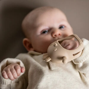 Hochet moufle de dentition en silicone - Poule - Vieux rose 