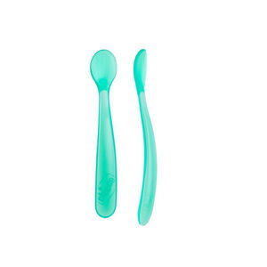Lot de 2 cuillères souples avec bout en silicone 6 mois + - Bleu  