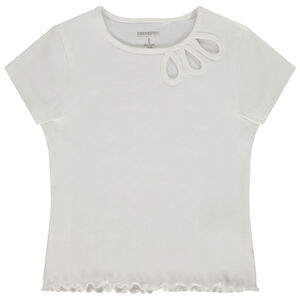 T-shirt manches courtes côtelé et ajouré pour fille 