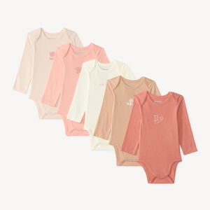 Lot de 5 bodies manches longues bébé fille motif nature 