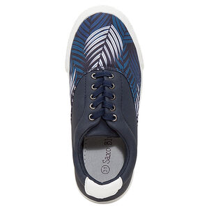 Baskets basses bi-matière à lacets avec imprimé végétal 