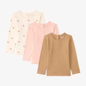 Lot de 3 t-shirts manches longues bébé fille unis et imprimé 