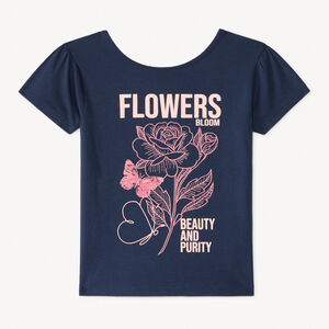 T-shirt manches courtes avec fleurs en broderie et sequins pour fille 