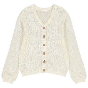 Gilet uni en tricot ajouré et fleurs plates pour fille 