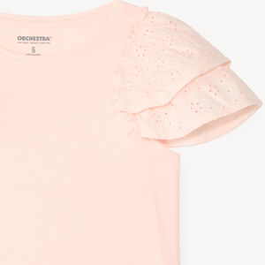 T-shirt manches courtes en broderie anglaise fille 