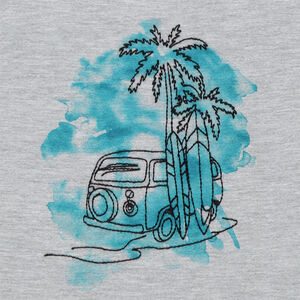 T-shirt manches courtes avec palmiers brodés et fond effet aquarelle 