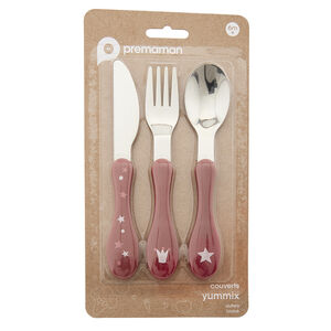 Set de 3 couverts en métal 2ème âge Yummix rose 