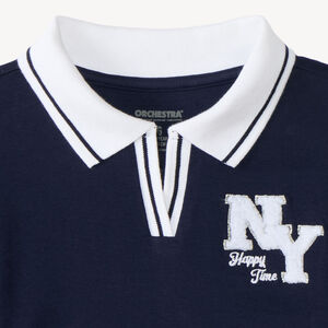 T-shirt fille manches longues style polo uniforme patch "NY" 