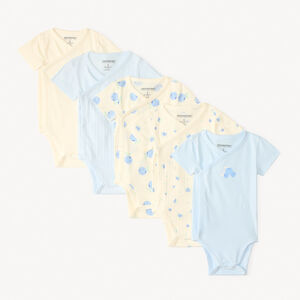 Lot de 5 bodies motifs myrtilles pour bébé fille avec ouvertures différentes selon l'âge 