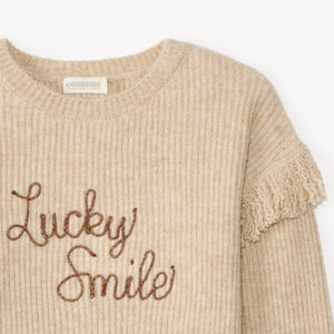 Pull en tricot côtelé à franges et cording pour fille 