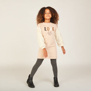 Robe sweat manches longues bi-matière pour fille 