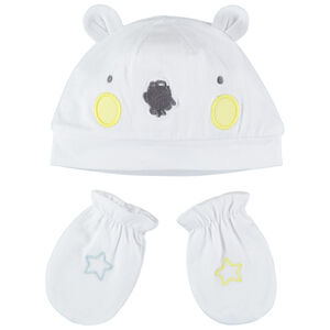 Ensemble moufles et bonnet en coton bio 