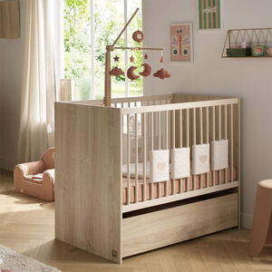 Lit bébé 120 x 60 cm Paloma aspect chêne sépia/beige 