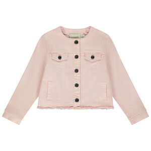 Veste en jean col rond et finition franges fille 