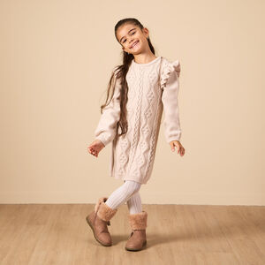 Robe pull à volants en tricot torsadé pour fille 