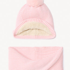 Set bonnet + snood tricot côte assortie doublé sherpa pour fille 