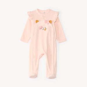 Dors bien velours bébé fille broderie chat (Ouvertures différentes selon l'âge) 