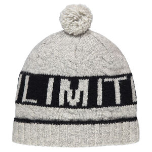 Bonnet en tricot avec texte en jacquard et pompon  