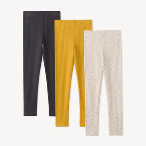 Lot de 3 leggings côtelés fille unis et imprimé 