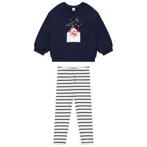 Ensemble sweat à fleurs + jogging rayé pour bébé fille  