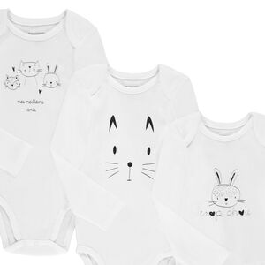 Lot de 3 bodies à manches longues en coton print animaux pour bébé fille 