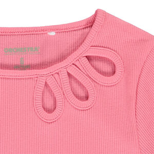 T-shirt manches courtes côtelé et ajouré fille 