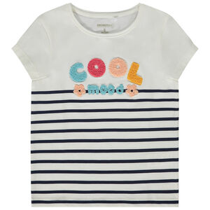T-shirt manches courtes esprit marinière patchs bouclettes pour fille 