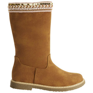 Bottes marron à zip et galon textile avec perles et sequins pour fille 