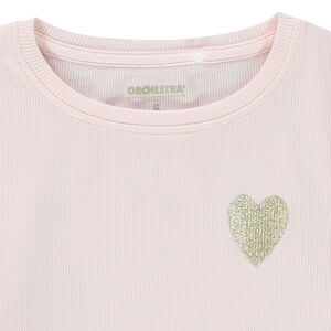 T-shirt manches longues côtelé broderie cœur fille 
