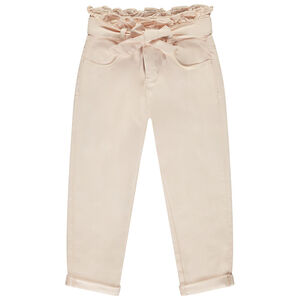 Jean paperbag uni avec ceinture à nouer pour fille  